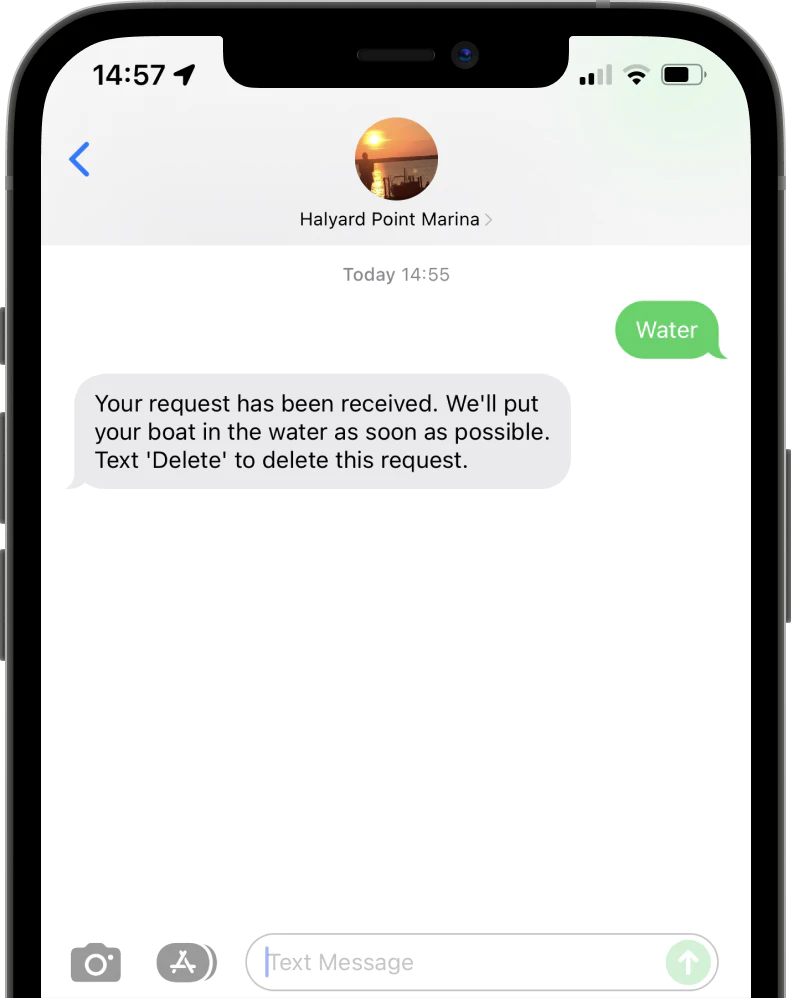 iphone showing incoming text request to dockhound